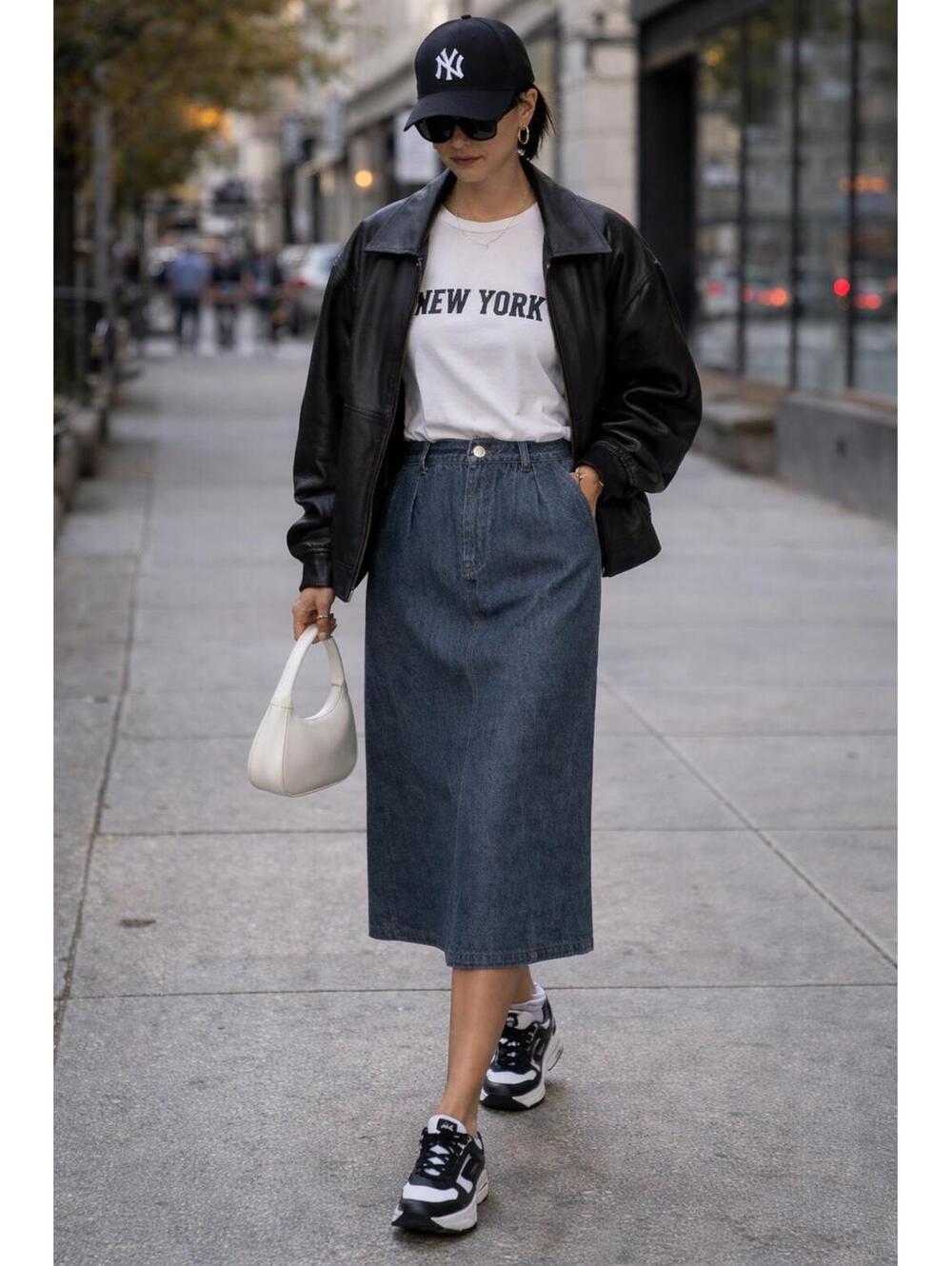 Vintage Lands' End Charcoal Grey Denim Midi A-Line Skirt 6